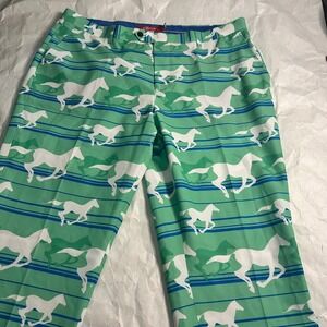 Shinesty Golf Pants Mens 40x36 Green Blue White Horse Print Novelty Preppy Color